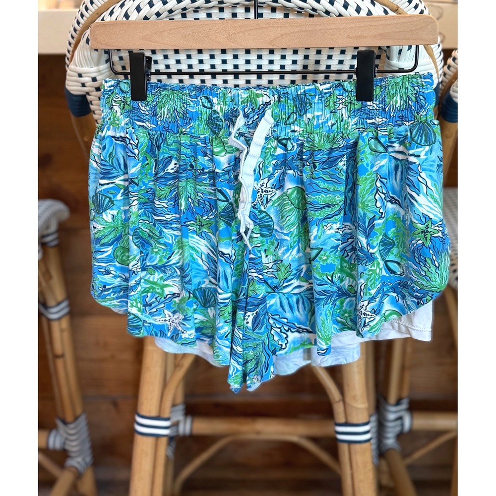 Banana Boat Blue Tropical Print Women's Ocean Athletic Shorts Large
